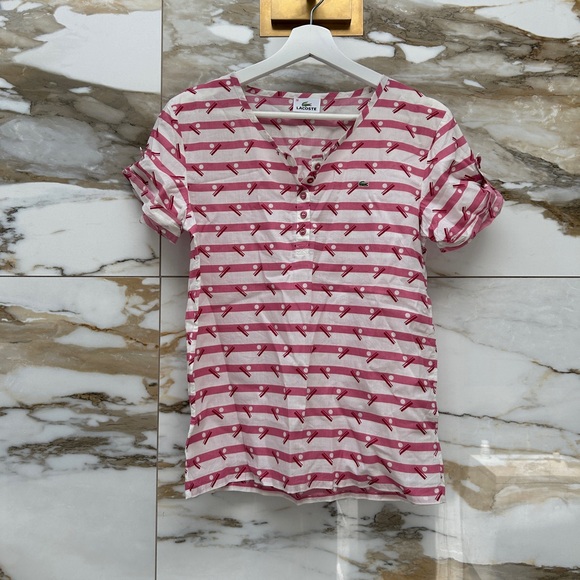 Authentic Lacoste Top White & Pink Size 38 - Picture 1 of 5